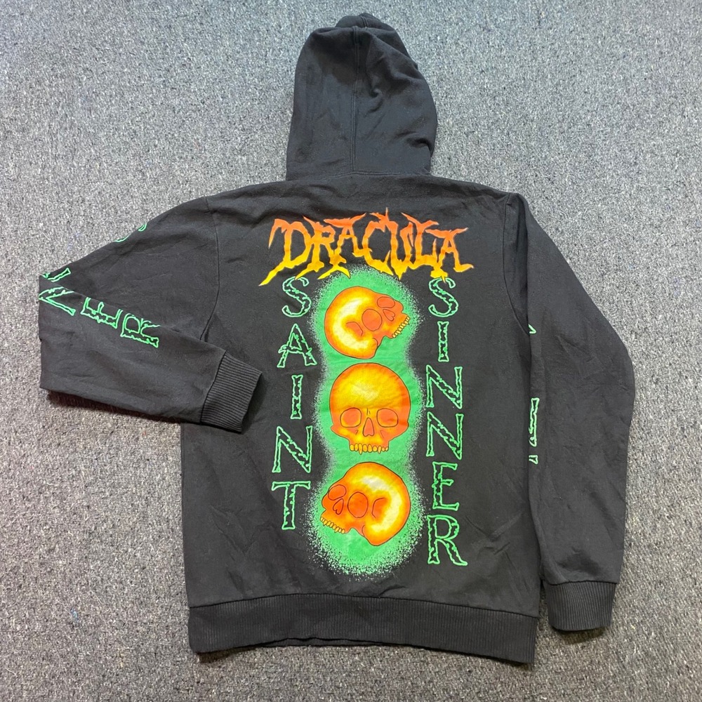 Fresh Laundry Dracula Saint Sinner Hoodie Sz S Mens Black Skater Grunge Skulls